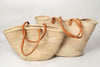 Moroccan Palm leaf shopping baskets with leather handles, two sizes