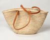 Moroccan Palm leaf shopping baskets with leather handles, two sizes