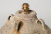 Beautiful Barnacled terracotta jar lamp with natural linen shade