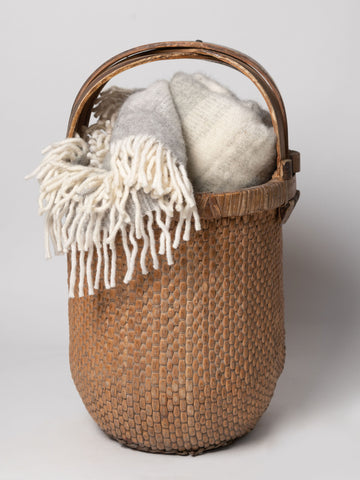 Antique chinese bentwood handle willow basket