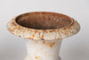 Pair small antique french cast iron urns with original paint
