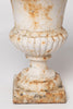 Pair small antique french cast iron urns with original paint