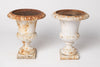 Pair small antique french cast iron urns with original paint