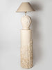 Post Modern Round Tessellated stone pedestal and matching table lamp with linen shade