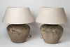 Beautiful large Barnacled textured jar lamps with natural linen shades
