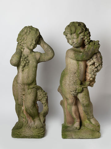 Beautiful Pair Vintage French Cherub Garden Statues