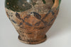 Antique French Provencal oil terracotta jug with green glaze and hand painted decorations