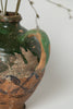Antique French Provencal oil terracotta jug with green glaze and hand painted decorations