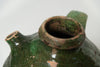 Antique French Provencal oil terracotta jug with green glaze and hand painted decorations