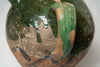 Antique French Provencal oil terracotta jug with green glaze and hand painted decorations