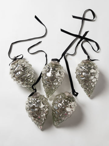 XL Mercury glass style pine cone hanging decorations