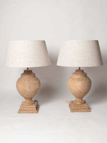 Beautiful large wooden table lamps with natural linen shades