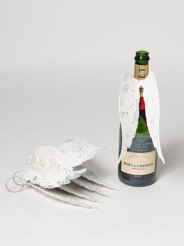 Hand crafted aged metal angel wings for bottles