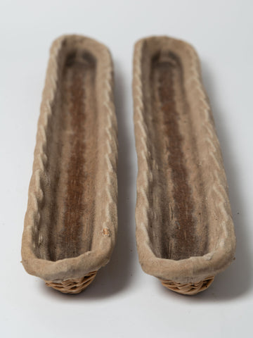 Antique French wicker baguette baskets, extra long length