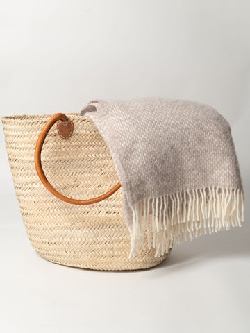 Moroccan Palm leaf shopping baskets with leather handles, two sizes