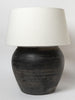 Beautiful large black grey pottery jar lamp with ivory white boucle fabric lampshade
