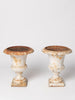 Pair small antique french cast iron urns with original paint