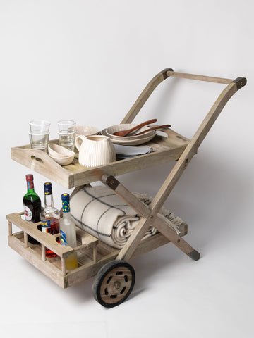 Rare Vintage Indian Ocean trading company teak garden trolley