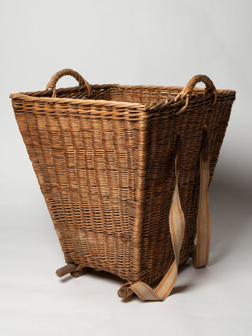 Vintage French Grape picker's basket with fabric straps