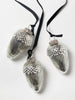 Beautiful large mercury glass style acorn decorations 13cm, black velvet ribbon