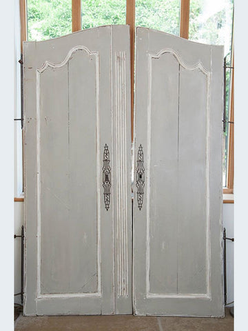 Beautiful Pair Large Vintage French Armoire Doors, painted in Pale Grey and White - Decorative Antiques UK  - 1