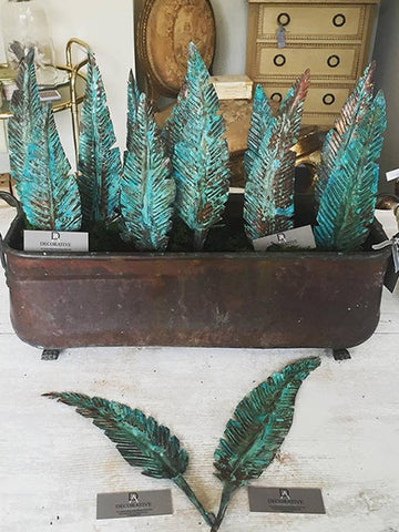 Handmade Copper Feathers with Verdigris Patina - Decorative Antiques UK - 1