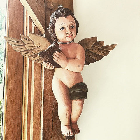 Vintage Wooden Handpainted Cherub Putti - Decorative Antiques UK - 1