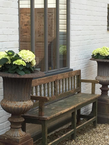 Pair of 20th Century Cast Iron Urns on Plinths - Decorative Antiques UK  - 1