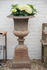Pair of 20th Century Cast Iron Urns on Plinths - Decorative Antiques UK  - 3
