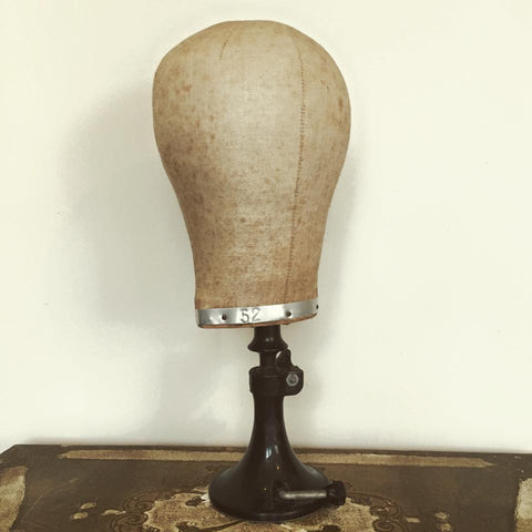 Vintage Cloth Covered Milliner's Wig Head on Original Stand - Decorative Antiques UK  - 1