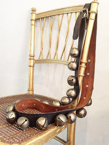 Large Vintage Christmas Sleigh Bells On Leather Belt - Decorative Antiques UK - 1