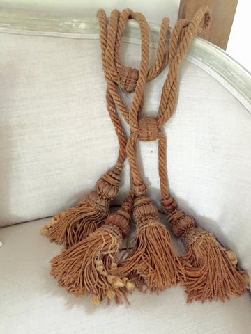 19th Century French Wood and Braided Tie Backs in Gold/Rust - Decorative Antiques UK  - 1