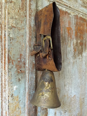 Antique French Goat's Bell on Leather Collar - Decorative Antiques UK  - 1