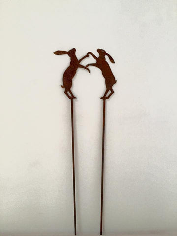 Boxing Hare garden stakes - Decorative Antiques UK - 1