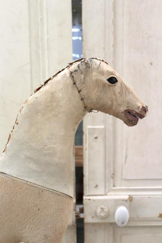 Antique 19th Century French Wooden Horse Fragment covered with hide