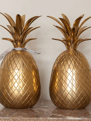 Stunning Matching Pair Mid Century Brass Pineapples 24cm high - Decorative Antiques UK - 1