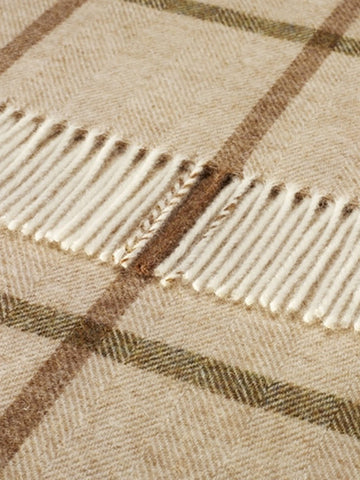 Beige Natural Windowpane Shetland Wool Throw Blanket - Decorative Antiques UK - 1