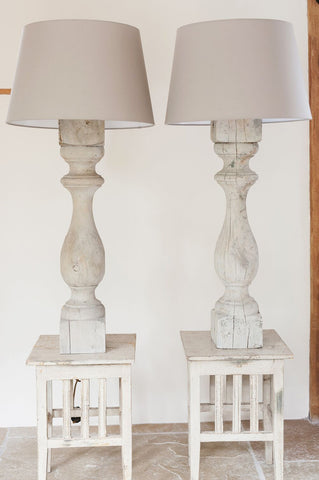 Pair Tall Antique French Wooden Baluster Table Lamps - Decorative Antiques UK  - 1