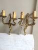 Pair Vintage French Gilt Brass Acanthus Leaves Wall Lights - Decorative Antiques UK  - 1