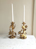 Pair Mid Century Italian Gilt Florentine Toleware Rose Leaf Candlesticks - Decorative Antiques UK  - 1