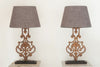 Beautiful Pair Decorative Iron Table Lamps with Grey Linen Shades - Decorative Antiques UK  - 3