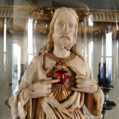 Vintage Sacred Heart Jesus Chalk Figurine - Decorative Antiques UK - 1