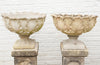Pair 1930's Acanthus Leaf Stone Urns on Plinths
