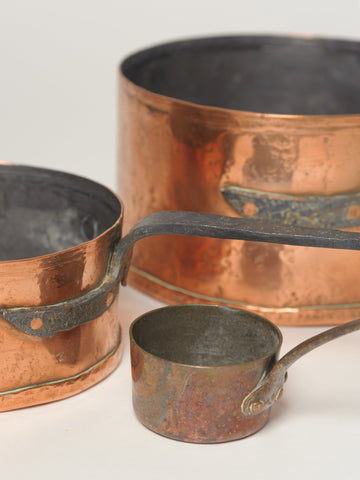 Antique French Copper Pans Set