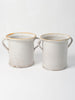 Antique Italian White Confit Pots with yellow rim