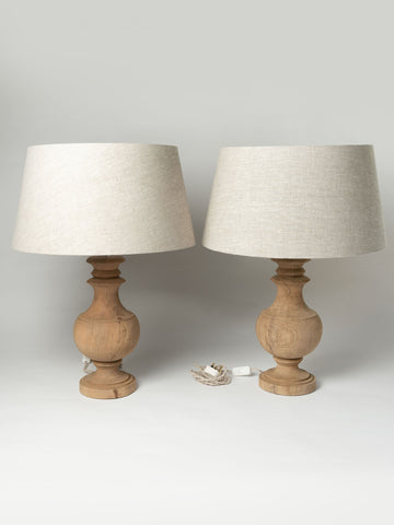 Beautiful handcrafted wooden table lamps with natural linen shades