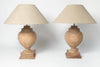 Large handcrafted wooden table lamps with linen shades