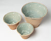 Hungarian terracotta nesting bowls with pouring spouts, pale green colourway