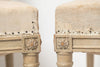 Pair antique French upholstered lyre back chairs with old paint