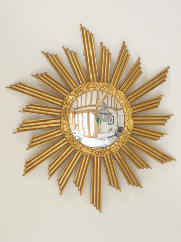 Mid Century Belgian Gilt Wood Sunburst Mirror